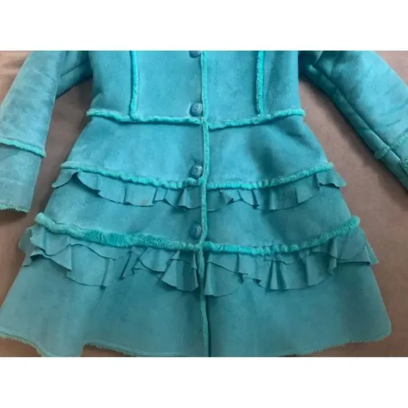 Girls Widgeon Kids Aqua Ruffled Winter Peacoat: Size 6 - Picture 6 of 7